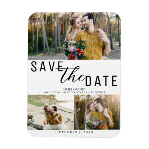 Wit & Zwart Save the Date Trouw 3 Foto's Magneet