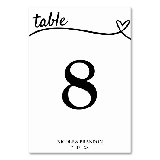 Wit & Zwart Schattige Hartlijn Bruiloft Kaart (Voorkant)