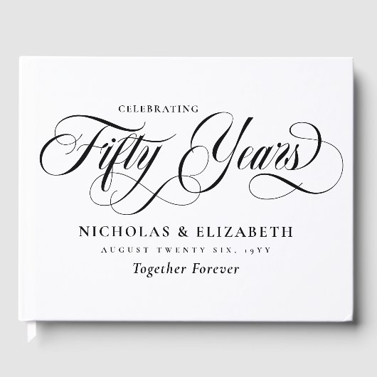 Wit Zwart Schrift 50ste Huwelijksverjaardag Gastenboek (Voorkant)