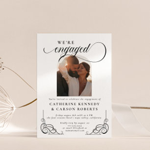 Wit & Zwart Script Kalligrafie Betrokkenheid Party Kaart