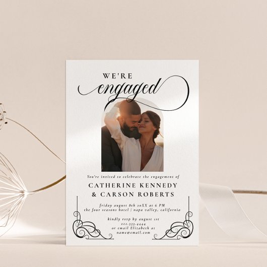 Wit & Zwart Script Kalligrafie Betrokkenheid Party Kaart