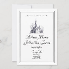 Wit Zwart Script Kerk Kapel Elegante Trouwdag Kaart
