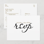 Wit & Zwart Script Trouw RSVP Postkaart Uitnodiging Briefkaart (Voorkant / Achterkant)