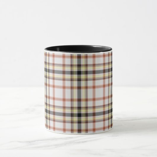 Wit Zwart Sinaasappel Geel Tartan Plaid Mok (Midden)