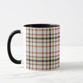 Wit Zwart Sinaasappel Geel Tartan Plaid Mok
