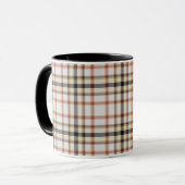 Wit Zwart Sinaasappel Geel Tartan Plaid Mok (Voorkant links)