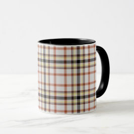 Wit Zwart Sinaasappel Geel Tartan Plaid Mok