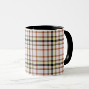Wit Zwart Sinaasappel Geel Tartan Plaid Mok