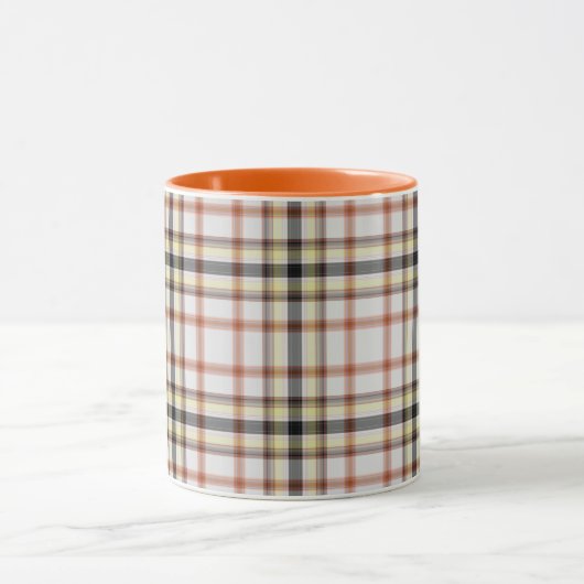 Wit Zwart Sinaasappel Geel Tartan Plaid Mok (Midden)