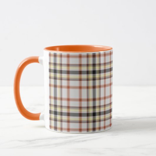 Wit Zwart Sinaasappel Geel Tartan Plaid Mok (Links)