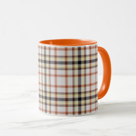 Wit Zwart Sinaasappel Geel Tartan Plaid Mok