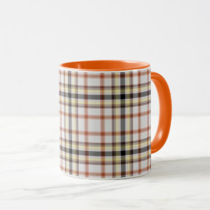 Wit Zwart Sinaasappel Geel Tartan Plaid Mok