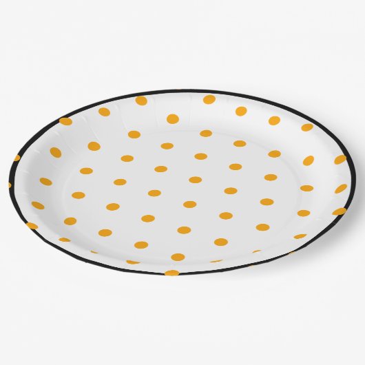 Wit Zwart Sinaasappel Polka stippen Papieren Bordje (Gekanteld)