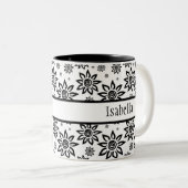 Wit & Zwart Sunshiney Grafisch Bloemen Patroon Tweekleurige Koffiemok (Voorkant rechts)