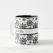 Wit & Zwart Sunshiney Grafisch Bloemen Patroon Tweekleurige Koffiemok (Voorkant links)