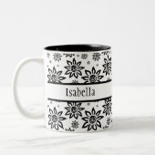 Wit & Zwart Sunshiney Grafisch Bloemen Patroon Tweekleurige Koffiemok (Links)