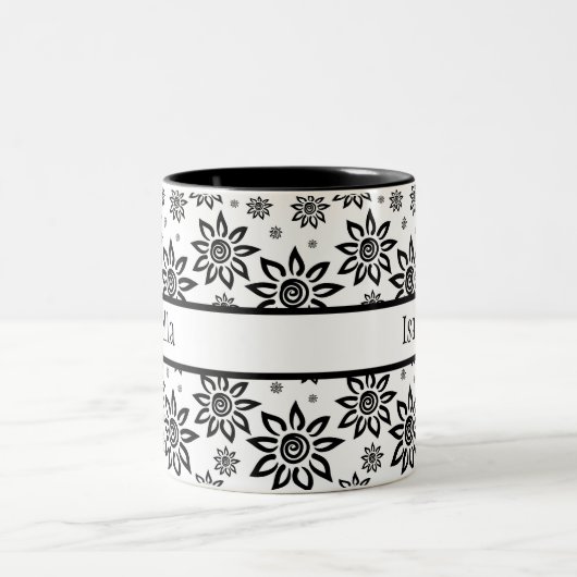 Wit & Zwart Sunshiney Grafisch Bloemen Patroon Tweekleurige Koffiemok (Center)