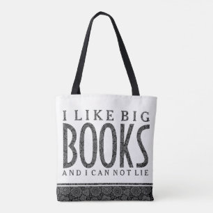 Wit & zwart tekstontwerp Ik hou van grote boeken Tote Bag