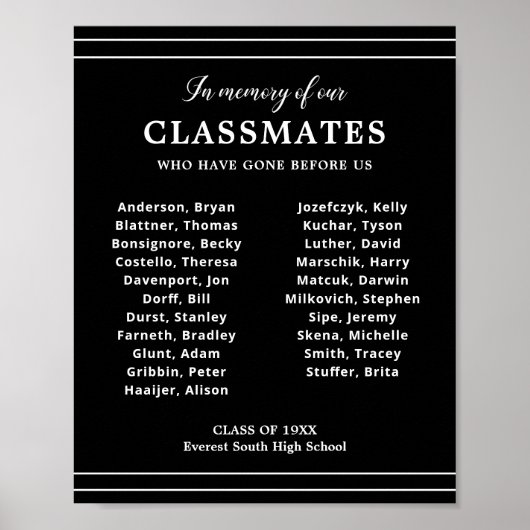 Wit zwart ter nagedachtenis van onze klasgenoten r poster (Voorkant)