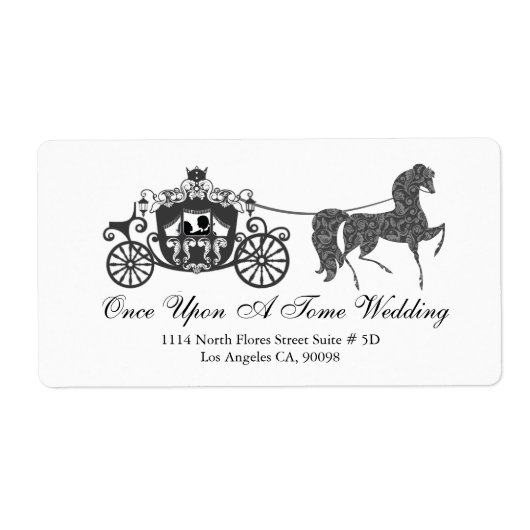 Wit & Zwart Trouwpaard & Carriage Label (Voorkant)