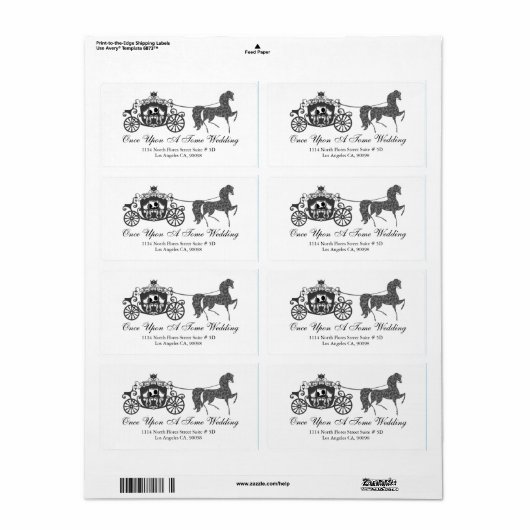 Wit & Zwart Trouwpaard & Carriage Label (Full Sheet)