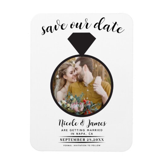 Wit & Zwart Trouwring Foto Save the Date Magneet (Verticaal)