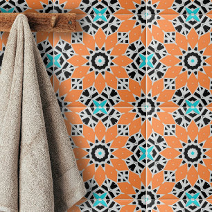Wit Zwart Turquoise Marokkaanse Geometrische Motie Tegeltje