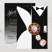 Wit Zwart Vegas Nieuwjaars Bruiloftsreceptie Kaart (Voorkant / Achterkant)