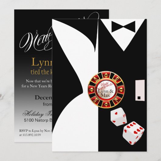 Wit Zwart Vegas Nieuwjaars Bruiloftsreceptie Kaart (Voorkant / Achterkant)