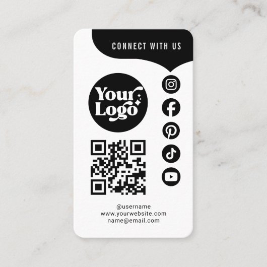 Wit Zwart Verbind Met Ons QR Code 5 Social Media Visitekaartje (Voorkant)