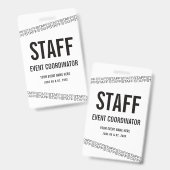 Wit Zwart VIP All Access Pas Personeel Badge (Voor- en achterkant)