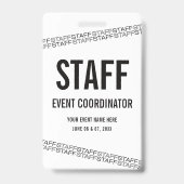 Wit Zwart VIP All Access Pas Personeel Badge (Voorzijde)