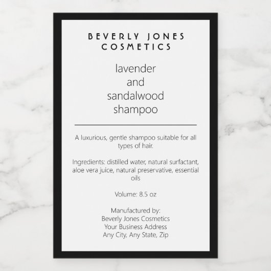 Wit zwart waterdicht shampoo flesetiket voedselcontainer etiket (Enkel label)