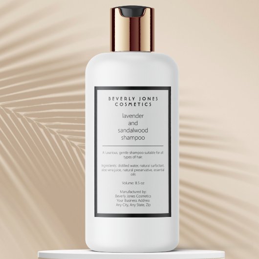 Wit zwart waterdicht shampoo flesetiket voedselcontainer etiket