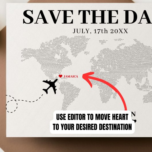 Wit & Zwart Wereldkaart Bestemming Bruiloft Save The Date