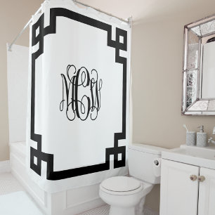 Wit Zwart Wijnstok Monogram DIY BG & Griekse Sleut Douchegordijn