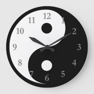 Wit/Zwart Yin Yang-symbool met grijze nummers Grote Klok