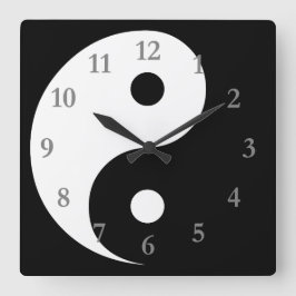 Wit Zwart Yin Yang Symbool met Grijze Nummers Vierkante Klok