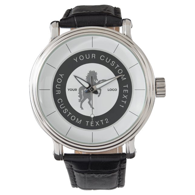 Wit & Zwart Zakelijk logo Custom branded Horloge (Voorkant)