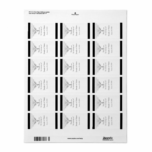 Wit Zwart Zilver Damast Bruiloft Lip Balm Label (Full Sheet)