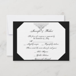 Wit Zwart Zilver Damast Wedding Response Kaart