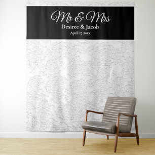 Wit Zwarte Elegante Trouwfotohouderset achtergrond Wandkleed