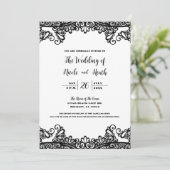 Wit & Zwarte Kant Elegante Chic Bruiloft Kaart (Staand voorkant)