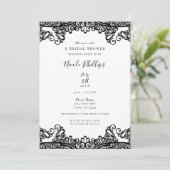 Wit & Zwarte Kant Elegante Chique Bruidsdouche Kaart (Staand voorkant)