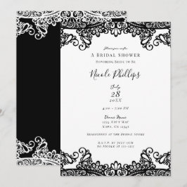 Wit & Zwarte Kant Elegante Chique Bruidsdouche Kaart