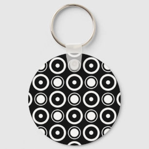 Wit Zwarte stijlvolle polka stippen witte achtergr Sleutelhanger