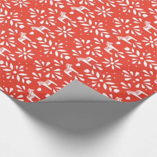 Wit Zweeds Dala Paard Rood Vakantie Geschenk Wrap Cadeaupapier (Hoek)