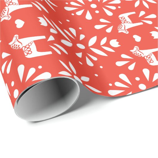 Wit Zweeds Dala Paard Rood Vakantie Geschenk Wrap Cadeaupapier (Rol Hoek)