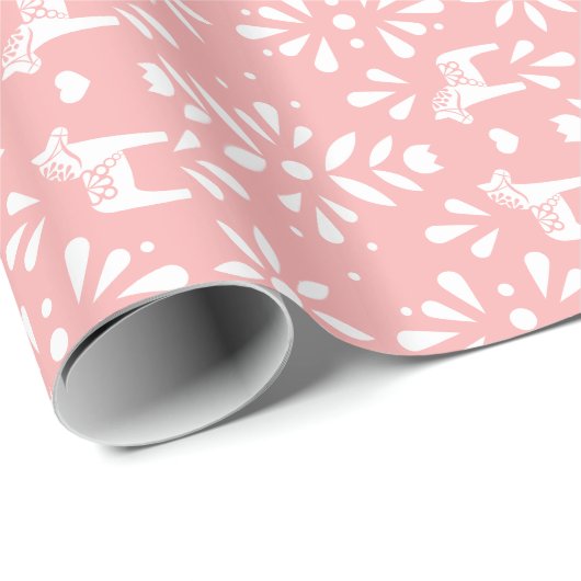 Wit Zweeds Dala Paard Roze Vakantie Geschenk Wrap Cadeaupapier (Rol Hoek)