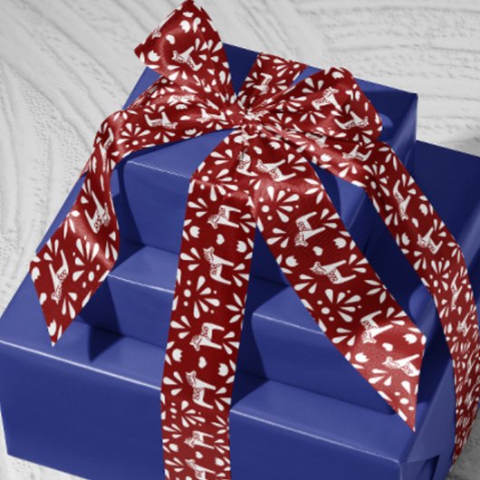 Wit Zweeds Dala Paard Wijn Rood Vakantie Gift Satijnen Lint